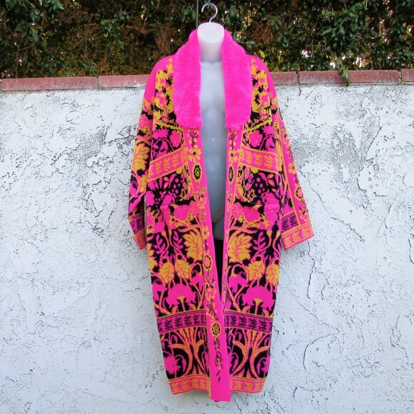 Vertigo Paris floral bloom & plush shawl collar duster coat L - Picture 2 of 9